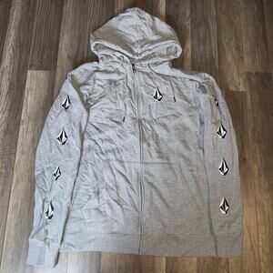 Volcom Full Zip Hoodie Men’s XL Gray Fleece Lined Stone Logo Sleeve